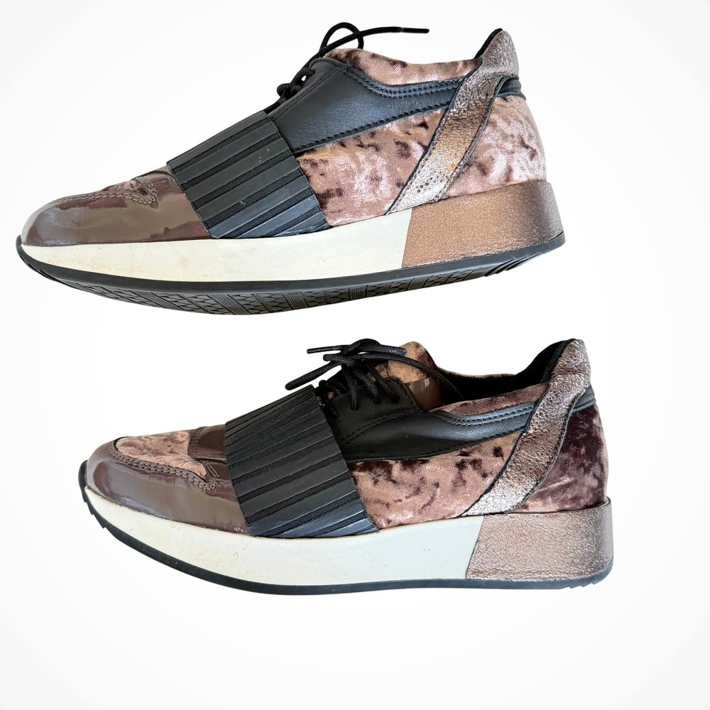 Bronx Women Velvet Metallic Platform Sneakers Mauve Bronze Mixed Media Size 39